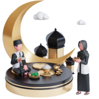 Ramadan kareem banner template with 3d muslim couple character iftar party png