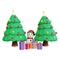 3d christmas tree with snowman and gift box