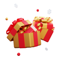 Confezione regalo e fiocco di neve dorati di natale 3d png