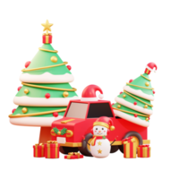 Merry christmas and happy new year with 3d pine trees and christmas ornaments png