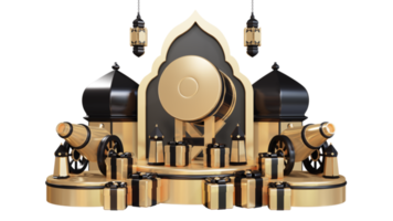 ramadan-ikone mit 3d-arabischer laterne und islamischer trommel png