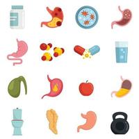 Digestion icons set flat vector isolated