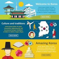 Korea symbols banner horizontal set, flat style vector