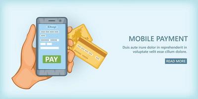 Mobile payment banner horizontal, cartoon style vector