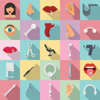 Piercing icons set, flat style vector