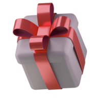 Realistic 3d white gift box with red glossy ribbon bow isolated on transparent  background. 3d render isometric modern holiday surprise box. Realistic icon for present, birthday or wedding banners png