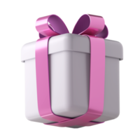 coffret cadeau blanc 3d réaliste avec noeud de ruban brillant rose isolé sur. boîte de surprise de vacances moderne isométrique de rendu 3d. icône réaliste pour les bannières de cadeau, d'anniversaire ou de mariage png