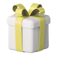 caja de regalo blanca 3d realista con lazo de cinta brillante dorado aislado sobre fondo transparente. 3d render caja de sorpresa de vacaciones moderna isométrica. icono realista para pancartas de regalo, cumpleaños o boda