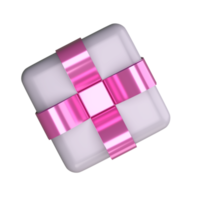 Realistic 3d white gift box with pink glossy ribbon bow isolated on. 3d render isometric modern holiday surprise box. Realistic icon for present, birthday or wedding banners png