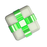 Realistic 3d white gift box with green glossy ribbon bow isolated on transparent background. 3d render isometric modern holiday surprise box. Realistic icon for present, birthday or wedding banners png