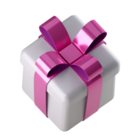 confezione regalo bianca 3d realistica con fiocco di nastro rosa lucido isolato su. 3d rendono la scatola di sorpresa per le vacanze moderna isometrica. icona realistica per banner regalo, compleanno o matrimonio png