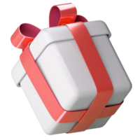 realistische 3d-weiße geschenkbox mit roter glänzender bandschleife lokalisiert auf transparentem hintergrund. 3D-Rendering isometrische moderne Urlaubsüberraschungsbox. realistisches symbol für geschenk-, geburtstags- oder hochzeitsbanner png