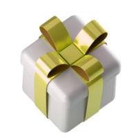 coffret cadeau blanc 3d réaliste avec noeud de ruban brillant doré isolé sur fond transparent. boîte de surprise de vacances moderne isométrique de rendu 3d. icône réaliste pour les bannières de cadeau, d'anniversaire ou de mariage png