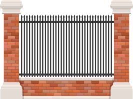 Brick and steel fence isolated on white background png