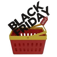 3d rendering of shopping cart and writing black friday sale, shopping concept photo