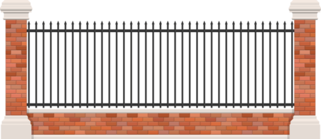 Brick and steel fence isolated on white background png