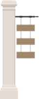 planche de bois accrochée à un pilier en béton vintage png