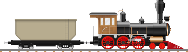 Vintage steam locomotive and wagon png