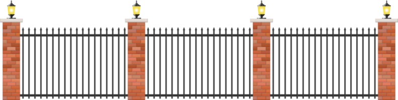 Realistic brick and steel fence png