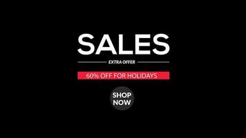 sales 60 off for holidays extra offer shop now animation motion graphic video. Promo banner, sticker, with Alpha Channel transparent background video