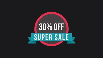 super sale 30 off word illustration use for landing page,website, poster, banner, flyer,sale promotion,advertising, marketing. ProRes 4444 with transparent alpha channel video