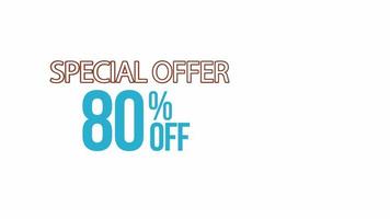 special offer 80 off word animation motion graphic video with Alpha Channel, transparent background use for web banner, coupon, sale promotion, advertising, marketing video