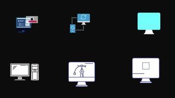 icônes d'ordinateur de bureau définies animation fond transparent video