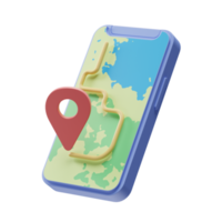 reisobject, kaartnavigatie met een smartphone, 3d illustratie png