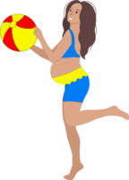 menina grávida na praia com uma bola png