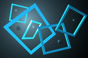 3D abstraction from spheres and rectangular frames in a chaotic manner in a dark space photo