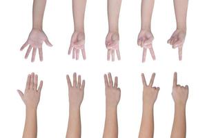 Children hand showing one to five fingers count Isolated on white background, with clipping path. photo