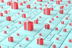 Many red gift boxes. Celebration concept. 3d render photo