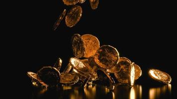 Golden and shiny Ancient Roman Coins falling on black background 3d render photo