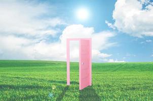 Pink door with a beautiful view photo