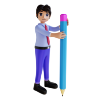 3D Character holding a pencil png
