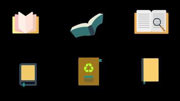 böcker ikoner set animation med alfakanal video