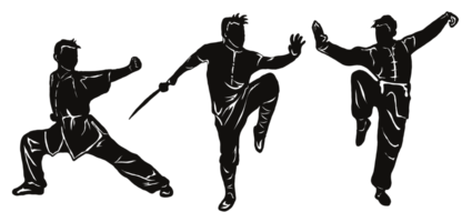 silhouette de trois combattants de kungfu