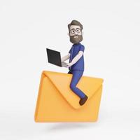 3D Man Sending Mail Laptop Working photo