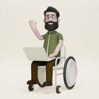 3D Disabled Man Comes to work with Wheelchair Happy photo