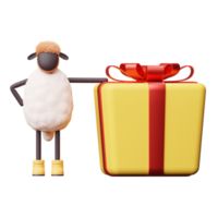 un mouton debout tenant une boîte cadeau illustration 3d png