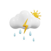 Thunderstorm sun icon. Weather forecast. Meteorological sign. 3D render.