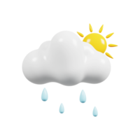 jour nuageux ensoleillé et pluvieux. icône de prévision météo. signe météorologique. rendu 3D. png