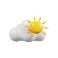 Weather forecast icon. Cloudy day, cloudy with sun. Meteorology sign. 3D rendering.