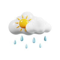 jour nuageux ensoleillé et pluvieux. icône de prévision météo. signe météorologique. rendu 3D.