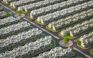 Bird eyes view of urban houses and streets in residential area.Concept for real estate or housing.3d rendering