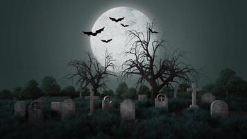 Cemetery with tombstones and full moon.Halloween concept.3d rendering photo