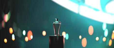 beautiful glowy night podium scene for product presentation template with beautiful blurry anamorphic backdrop realistic vector