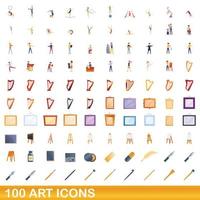 100 iconos de arte, estilo de dibujos animados vector