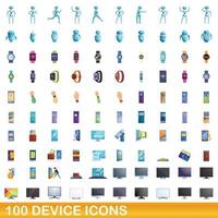 100 iconos de dispositivo, estilo de dibujos animados vector