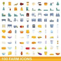 100 iconos de granja, estilo de dibujos animados vector